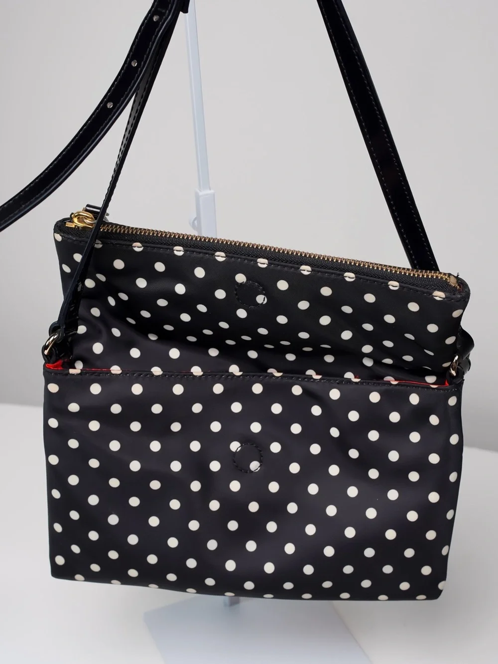 Kate Spade Aleah Spot Polka Dot Nylon Crossbody Bag Black White